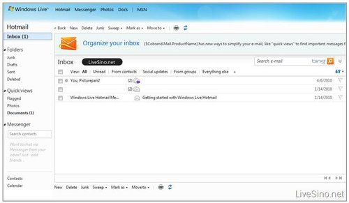 hotmail wave 4预览:邮箱增新搜索框