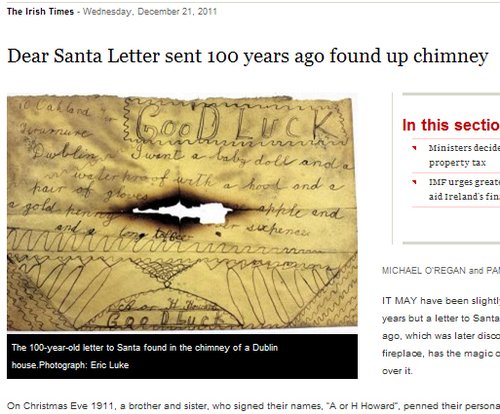 爱尔兰一房子中发现百年前写给圣诞老人的信