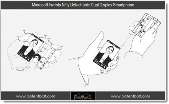 微软新专利图解：实现拆卸智能手机屏单独通话