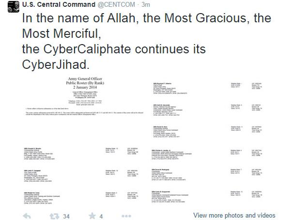 美国中央司令部官方推特页面遭黑客入侵