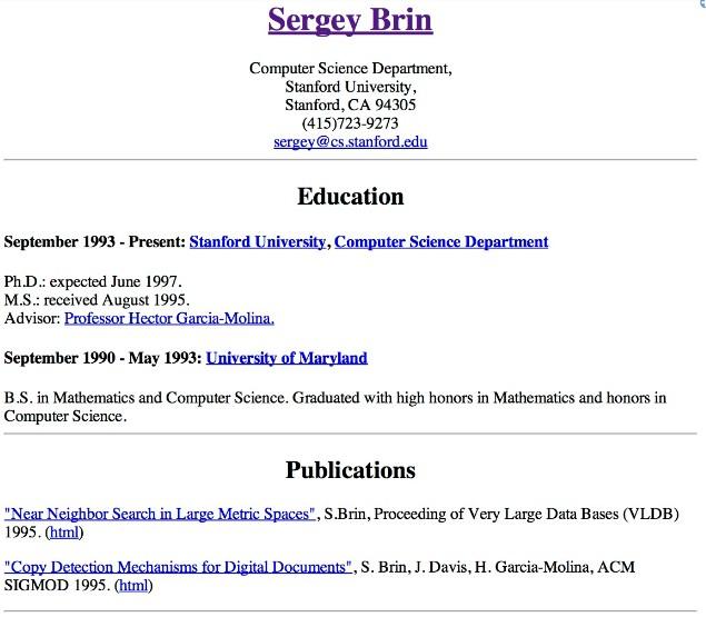 这是谷歌联合创始人布林1996年时的简历