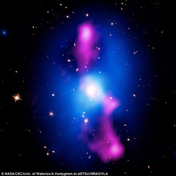 美国宇航局发现黑洞超级喷流穿过整个星系团