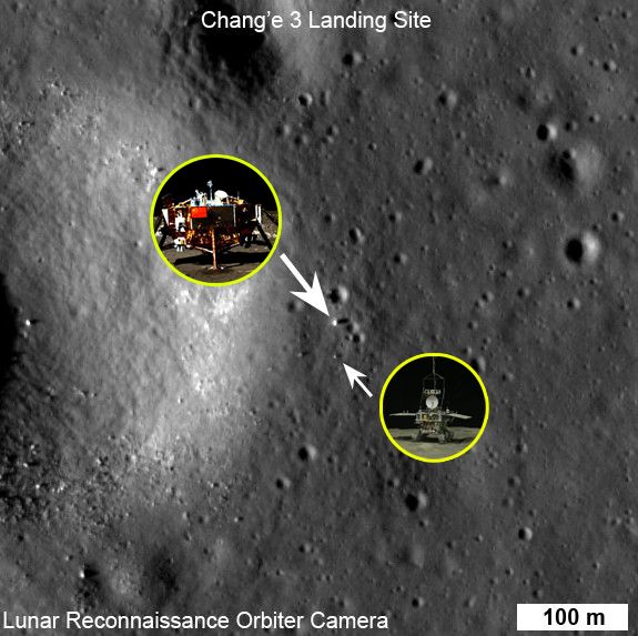 美宇航局月球探测器拍摄到嫦娥三号和玉兔