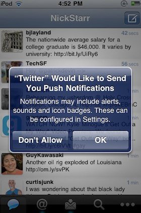 Twitter iPhone/iPad将加消息推送功能