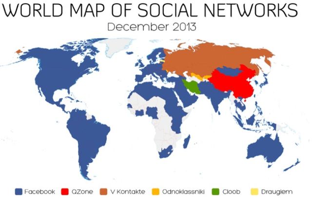 一张图显示Facebook在全球社交网络中的统治地位