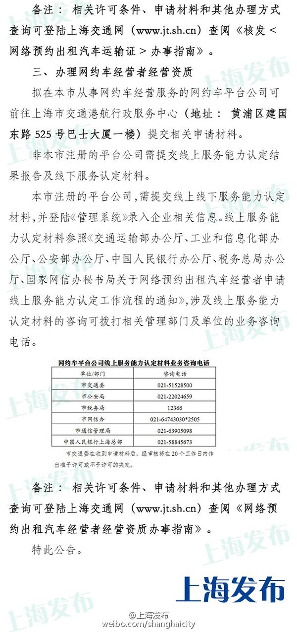上海明起可申請網約車經營服務許可，具體流程公布