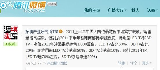 2011年LED电视渗透率将达48.7% 延伸中小尺寸