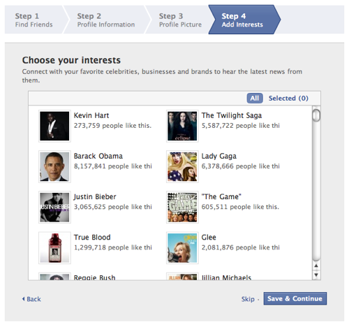 Facebook向新注册用户提供名人页面提醒服务