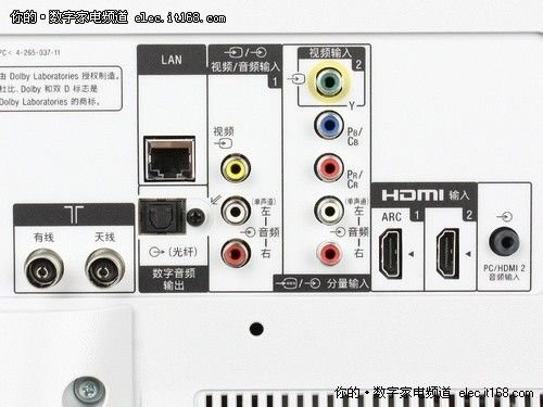 索尼kdl-24ex520液晶电视背面接口实拍效果图