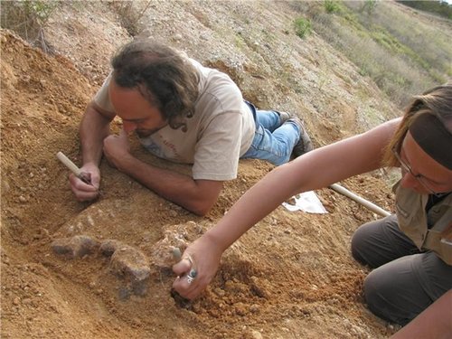 古生物学家在保加利亚野外工作