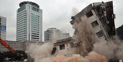 椒江南大门主入口旧大楼拆除_频道-台州