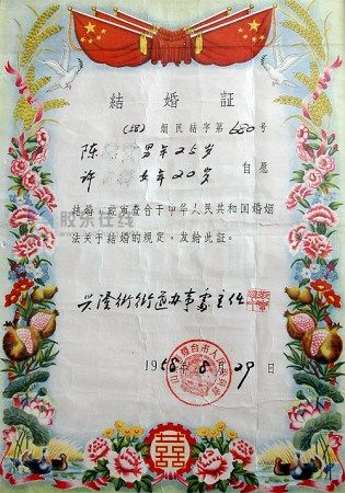 结婚证几经"变脸" 见证共和国60年变迁(图)