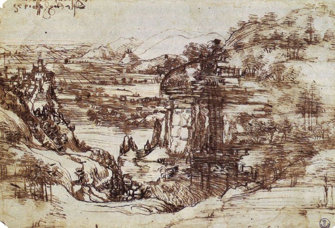 《阿莫谷》,现在所见达·芬奇最早画作,画于1473年 《阿莫谷》,现在所见达·芬奇最早画作,画于1473年