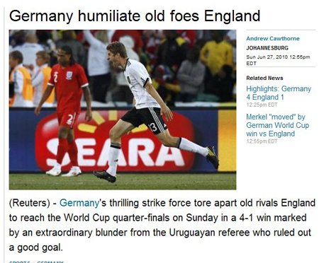 路透社：英格兰发明的足球却总让德国赢