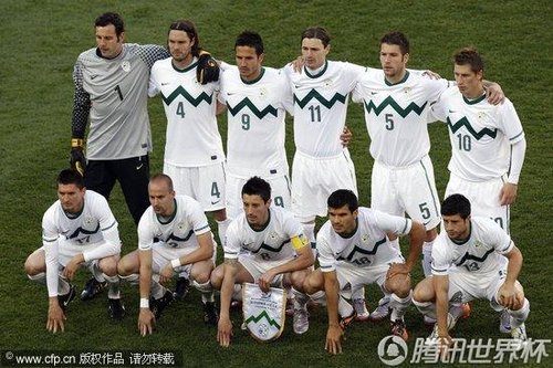 图文:斯洛文尼亚VS美国 斯洛文尼亚首发合影_