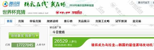 腾讯网世界杯球迷中心和竞猜人数均突破千万