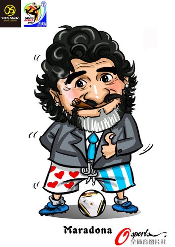 漫画:阿根廷主教练--马拉多纳_2010南非世界杯