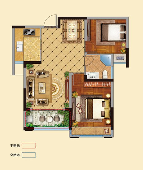 金色水岸75平米户型图