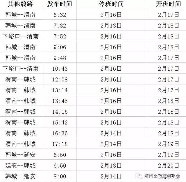 渭南春节客运发车时刻表出炉 过年出门提早计划