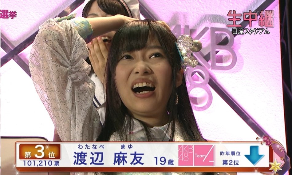 akb48总选举现场曝光 渡边麻友夸张表情抢镜图片