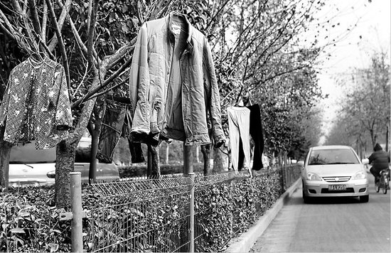 快车道树上晾衣服 行为不文明当马路是家