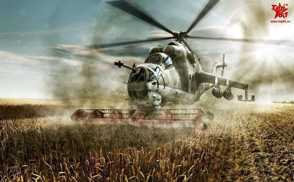 组图俄艺术家恶搞雌鹿武装收割机