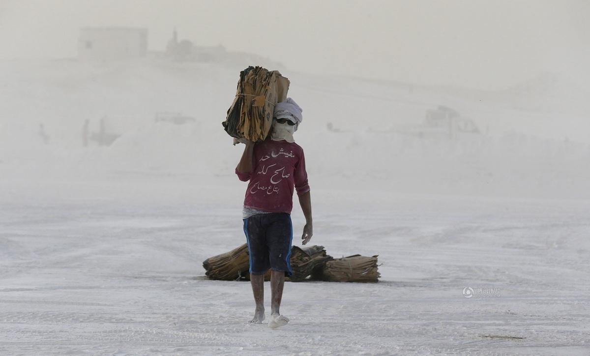 埃及采石工如置身"白色地狱" 日赚10美元