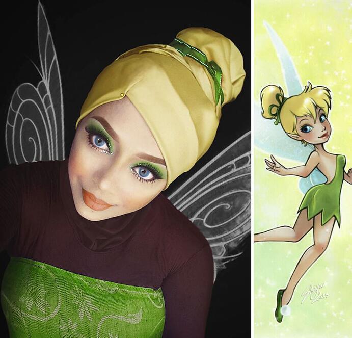 美女化妆师用头巾变身迪斯尼公主