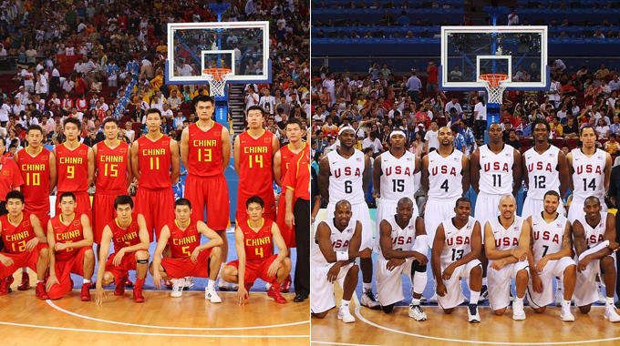 2008年北京奥运会中国男篮12人:姚明,王治郅,易建联,李楠,朱芳雨
