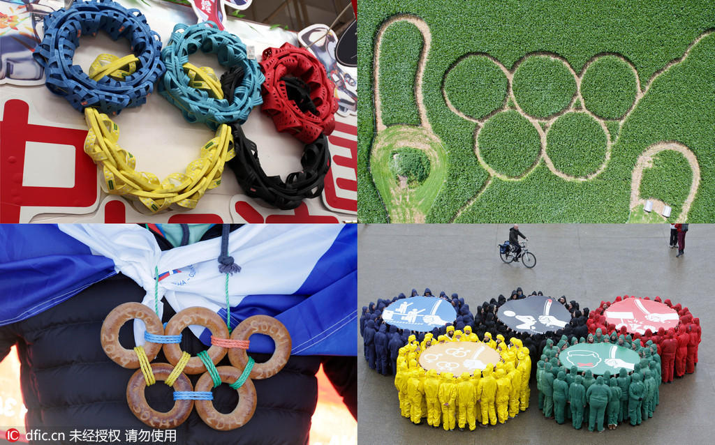 组图各国人民秀创意精美奥运五环让人惊叹