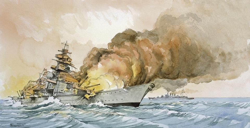 二战战列舰油画图片