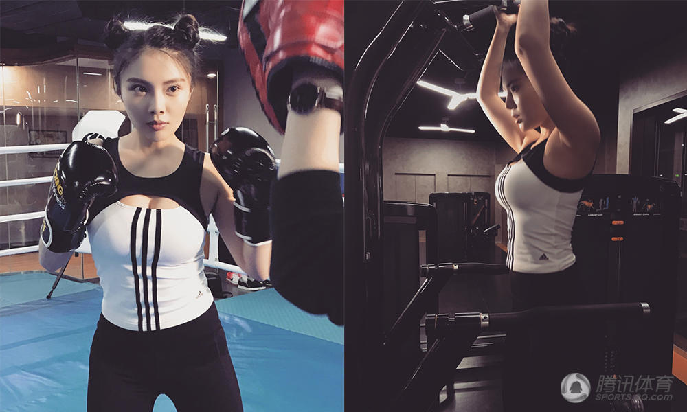 组图大嫂哪吒头练拳击健身房大秀身材