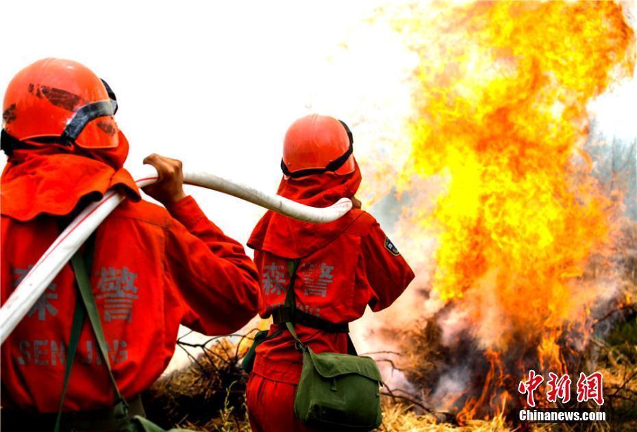 甘肃森警灭火实战演练现场"火力全开"