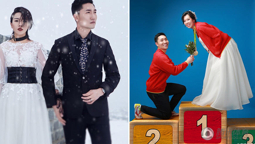 1/11 8月28日,奥运女单冠军李晓霞在社交网站上晒和老公的甜蜜婚纱照