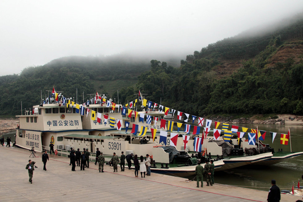 老挝,缅甸,泰国湄公河联合巡逻执法首航仪式10日在云南西双版纳关累港