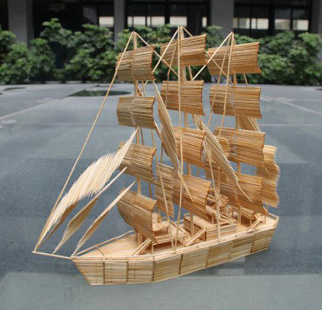 牙签"筑"宫殿 造型逼真壮观