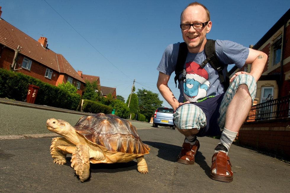 高清:英国一男子每天5小时遛乌龟