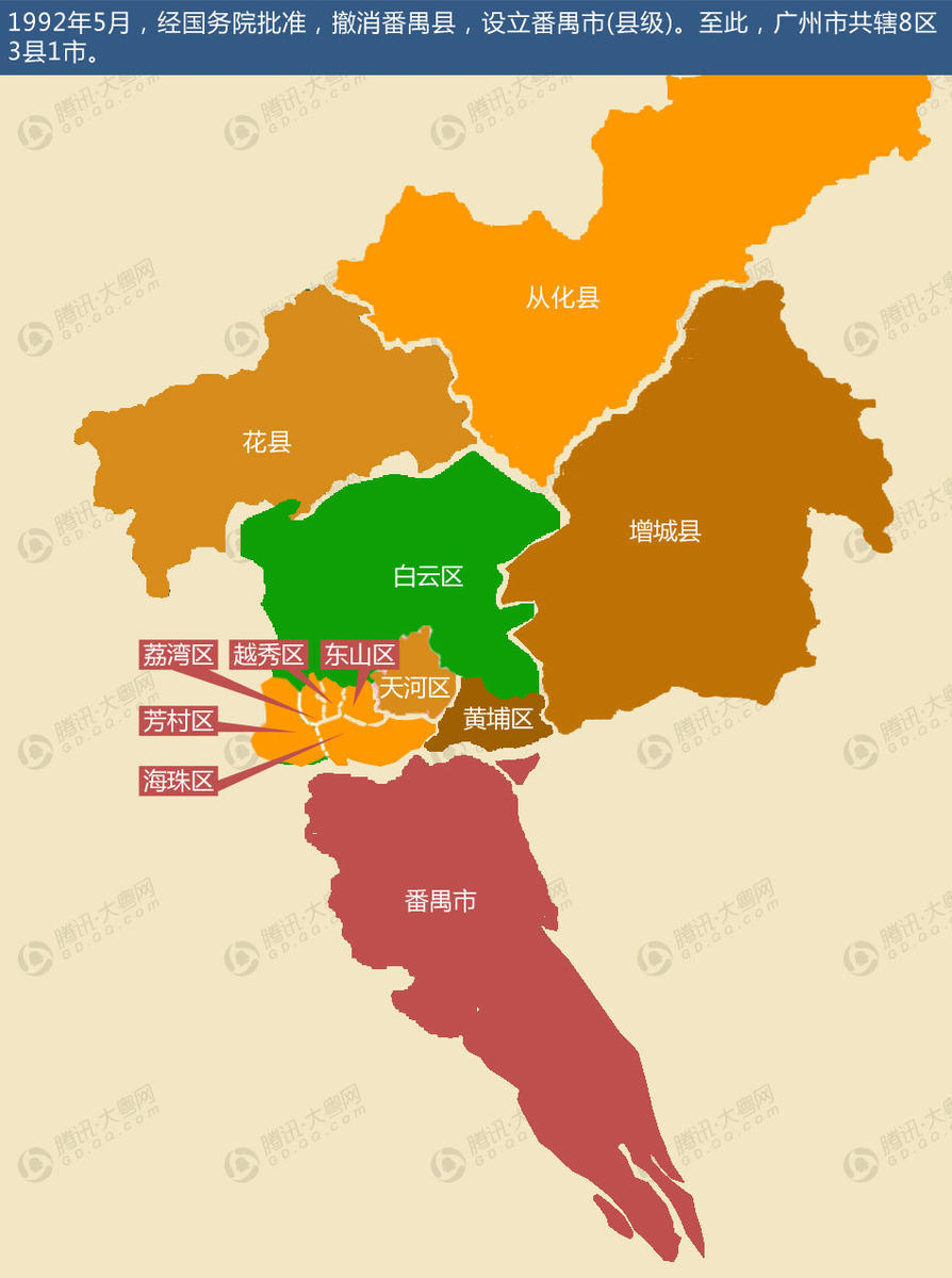 广州行政区划改革史30年九次大调整2