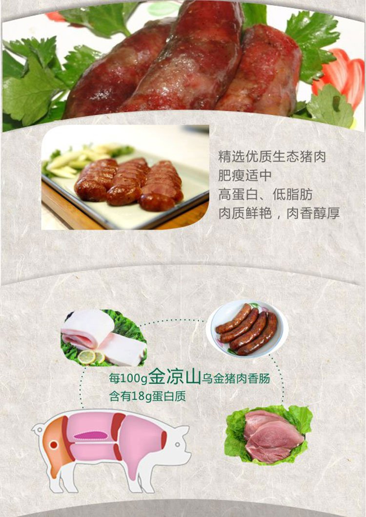 马边金凉山 生态乌金猪 麻辣香肠 生态健康