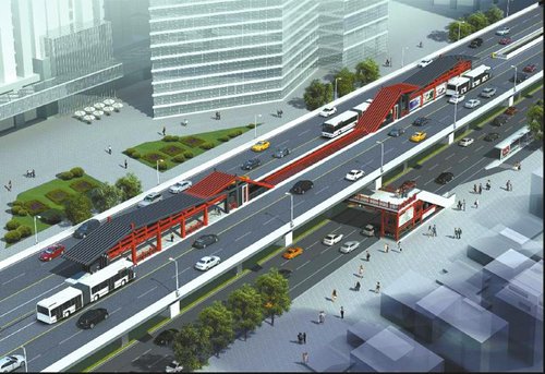 出未来高架桥的雏形,施工也即将进入大容量快速公交系统的建设阶段
