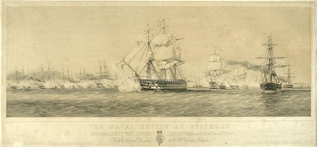 维多利亚女王1853年阅舰式，第一次出现蒸汽动力军舰（引自royal Collection trust）