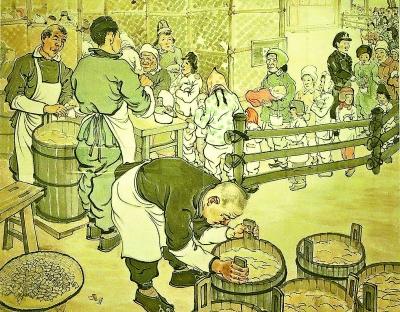 旧时慈善 施粥图