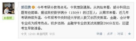 中央财经大学教授独家预测金融学考研复试线