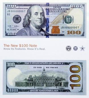 美国新版100美元面值纸币采用3d高科技防伪