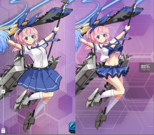 《战舰少女r》修改前后的立绘,左为修改后