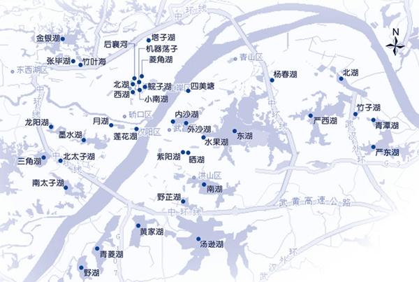 图为武汉市内湖区分布图
