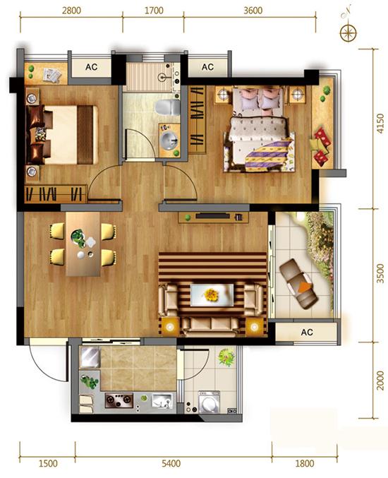 该户型较为方正,拥有3.5mx1.