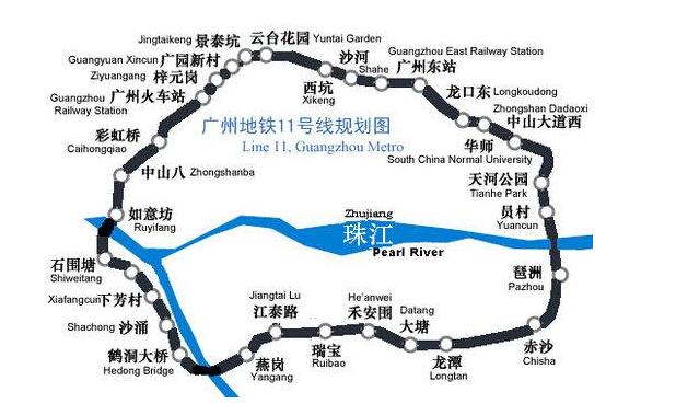 天河公园,云台花园,荔湾湖公园,广州造船厂,逸景路等未有地铁线路经过