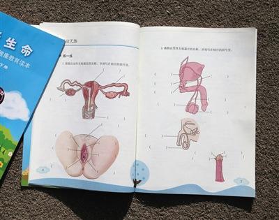 节选了低年级教材个别页,个别插画出现的生殖器官,性交等内容,发微博