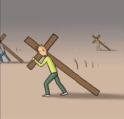 每个人都背负着一个沉重的十字架,在缓慢而艰难地朝着目的地前进